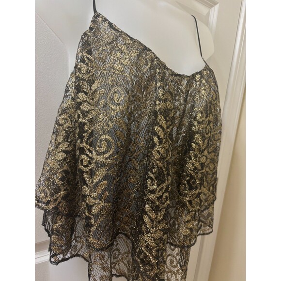 Ecote Gold Sparkle Sheer Tank Top L Urban outfitters Lurex Frills Fairy FLOWY - Picture 2 of 11